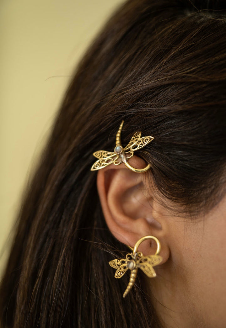 Dragonfly wrap earcuff single piece