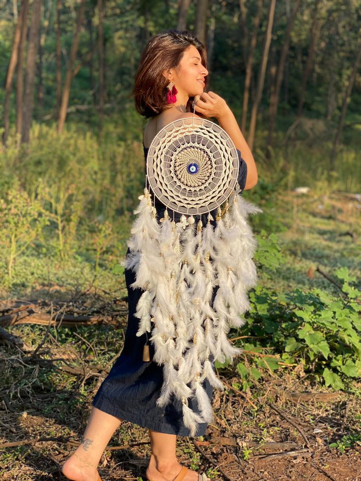 Radiating White Evil Eye Dreamcatcher