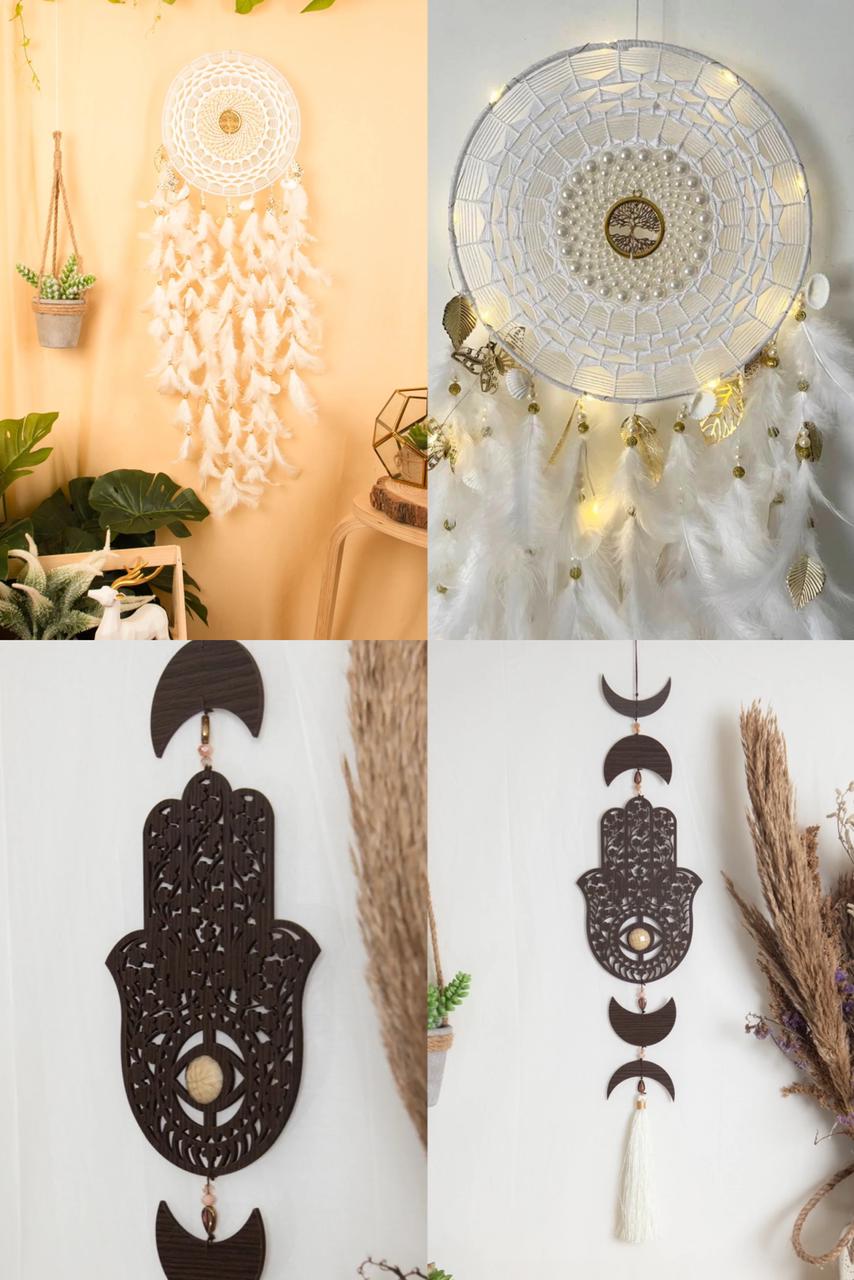 Pearl Bliss Dream Catcher + Hamsa tassel hanging - Combo of 2 items