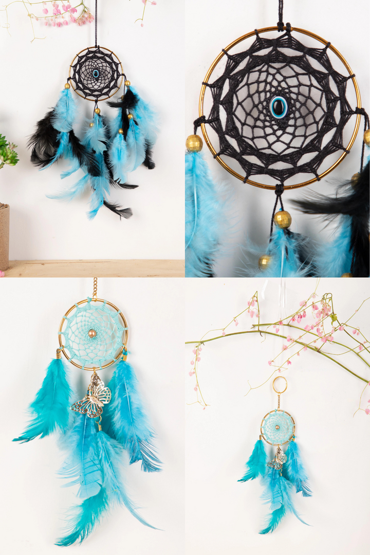 Black Evil Eye Car Hanging + Ocean Blue Keychain Combo of 2 items