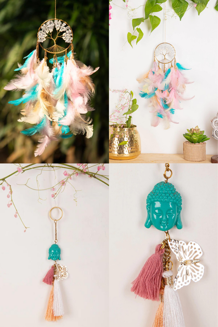 Pastel Tree Of Life + Buddha Tassel Keychain Combo of 2 items