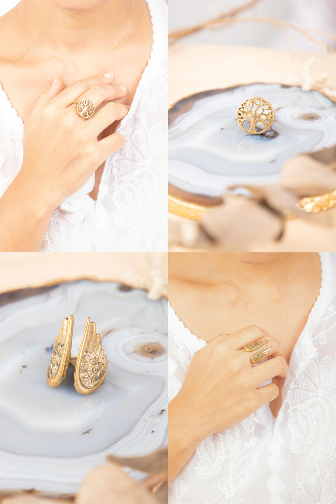 Tree of life adjustable ring + Angel adjustable ring combo