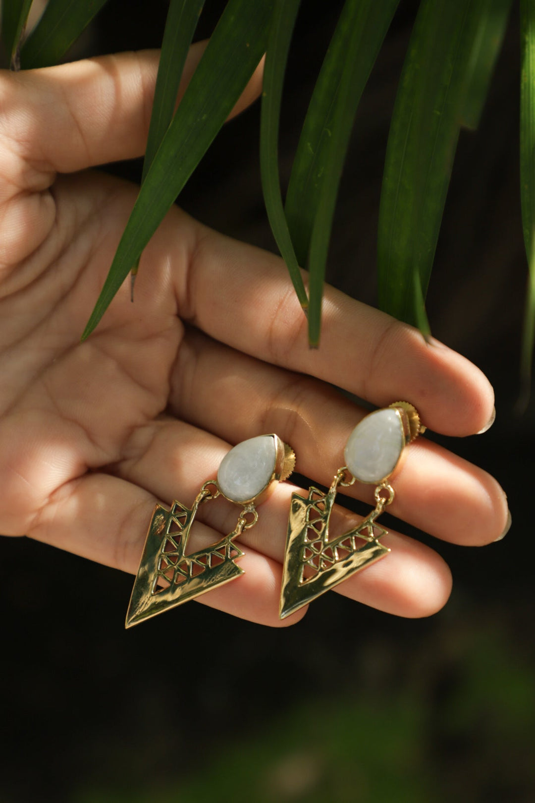 Moonstone triangle drop earrings soul