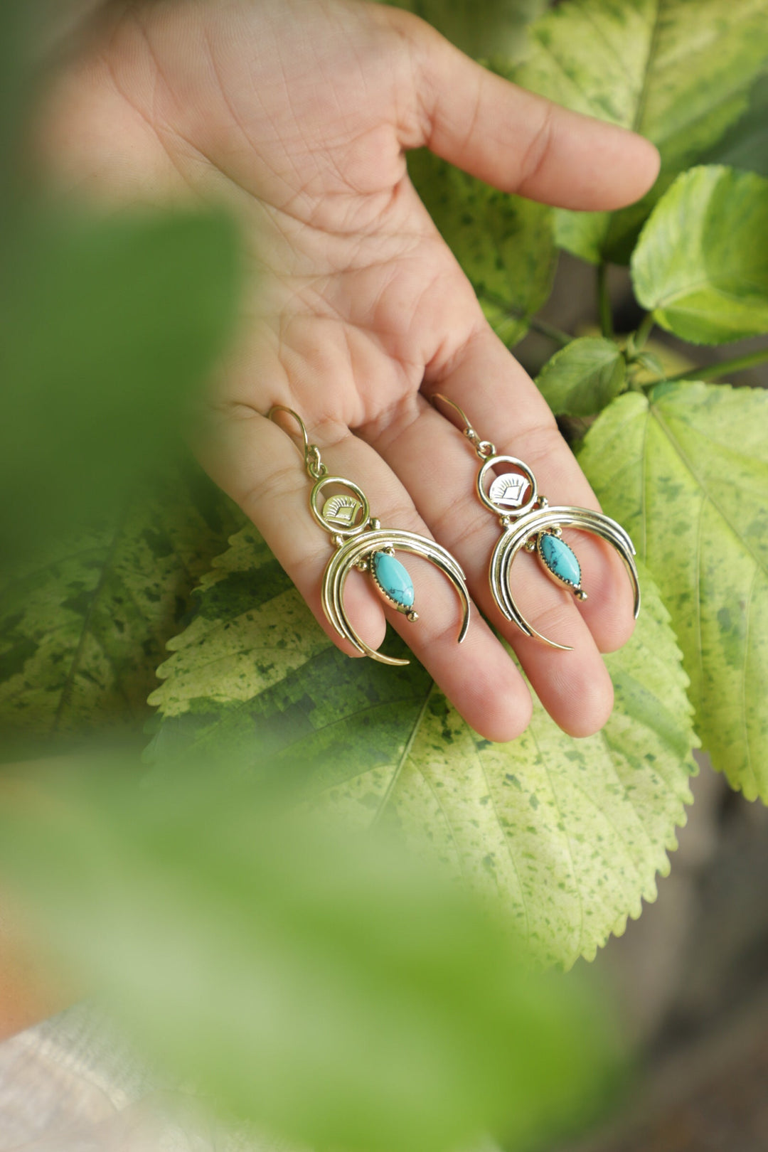 Turquoise moon danglers
