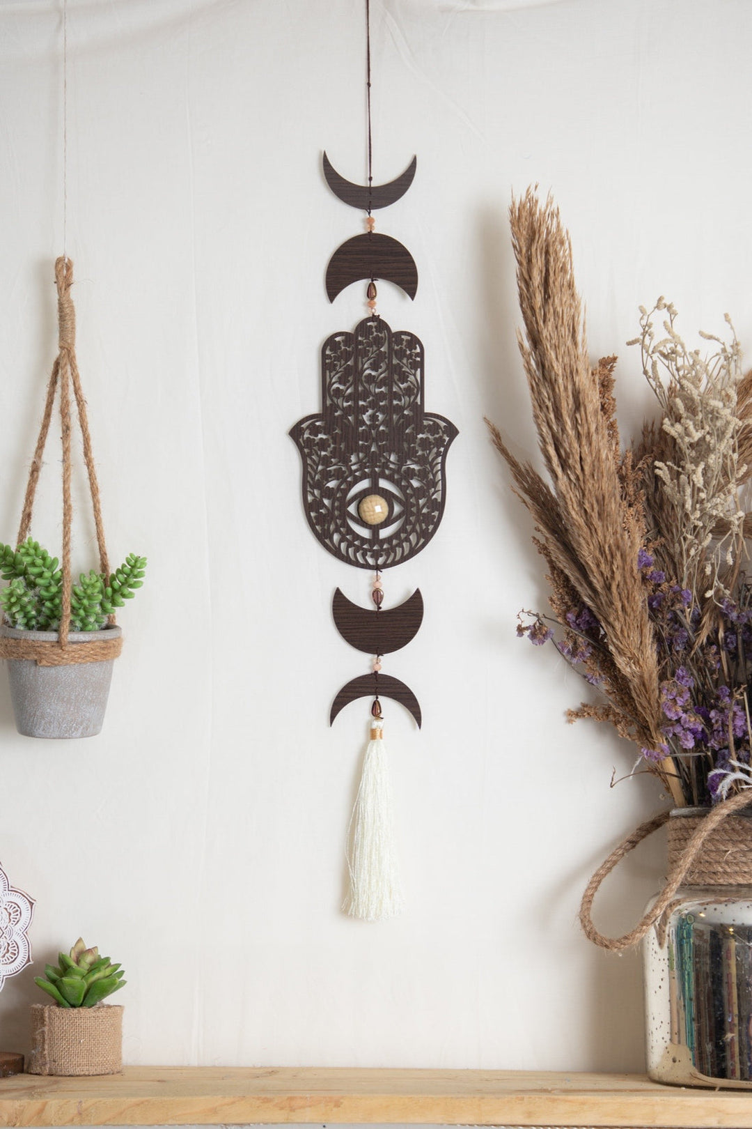 Pearl Bliss Dream Catcher + Hamsa tassel hanging - Combo of 2 items