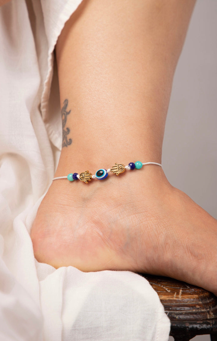 White Nazar Battu Anklet