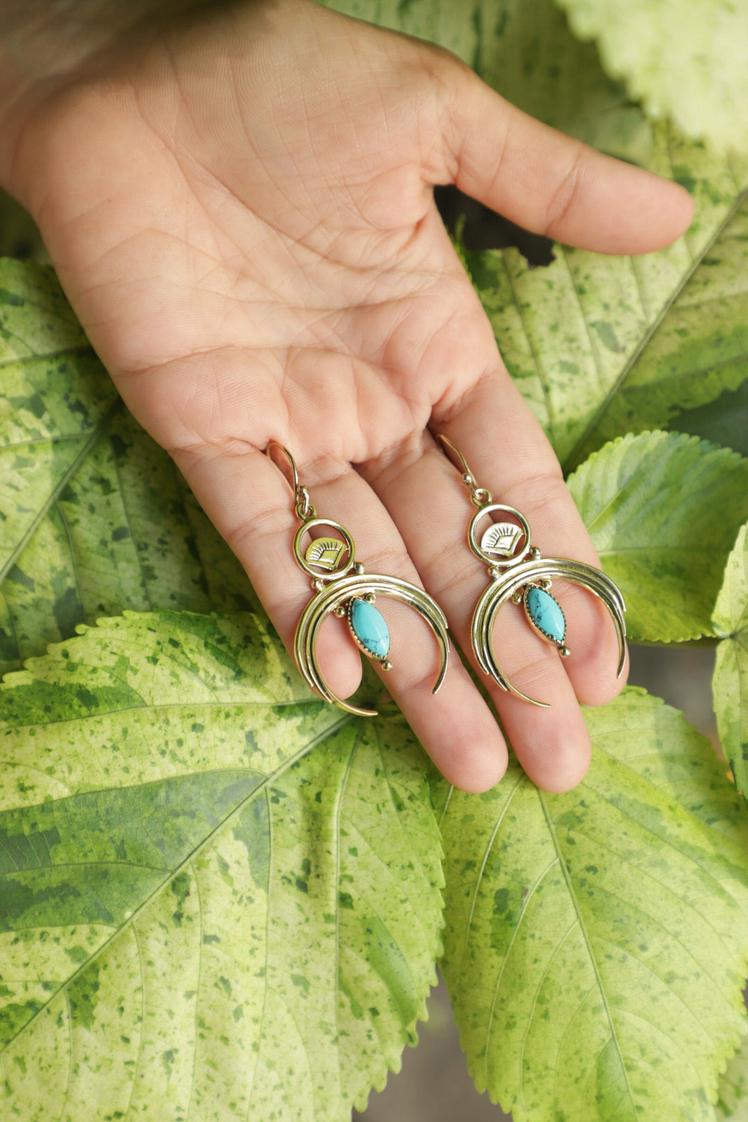 Turquoise moon danglers