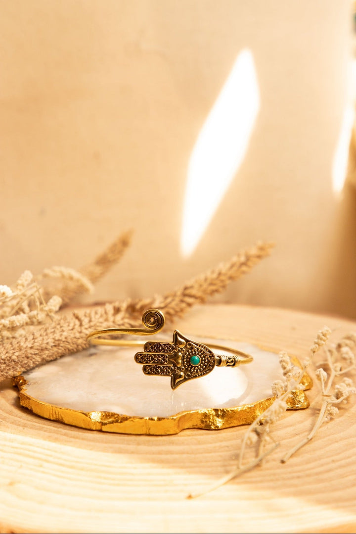 Hamsa hand cuff with turquoise stone