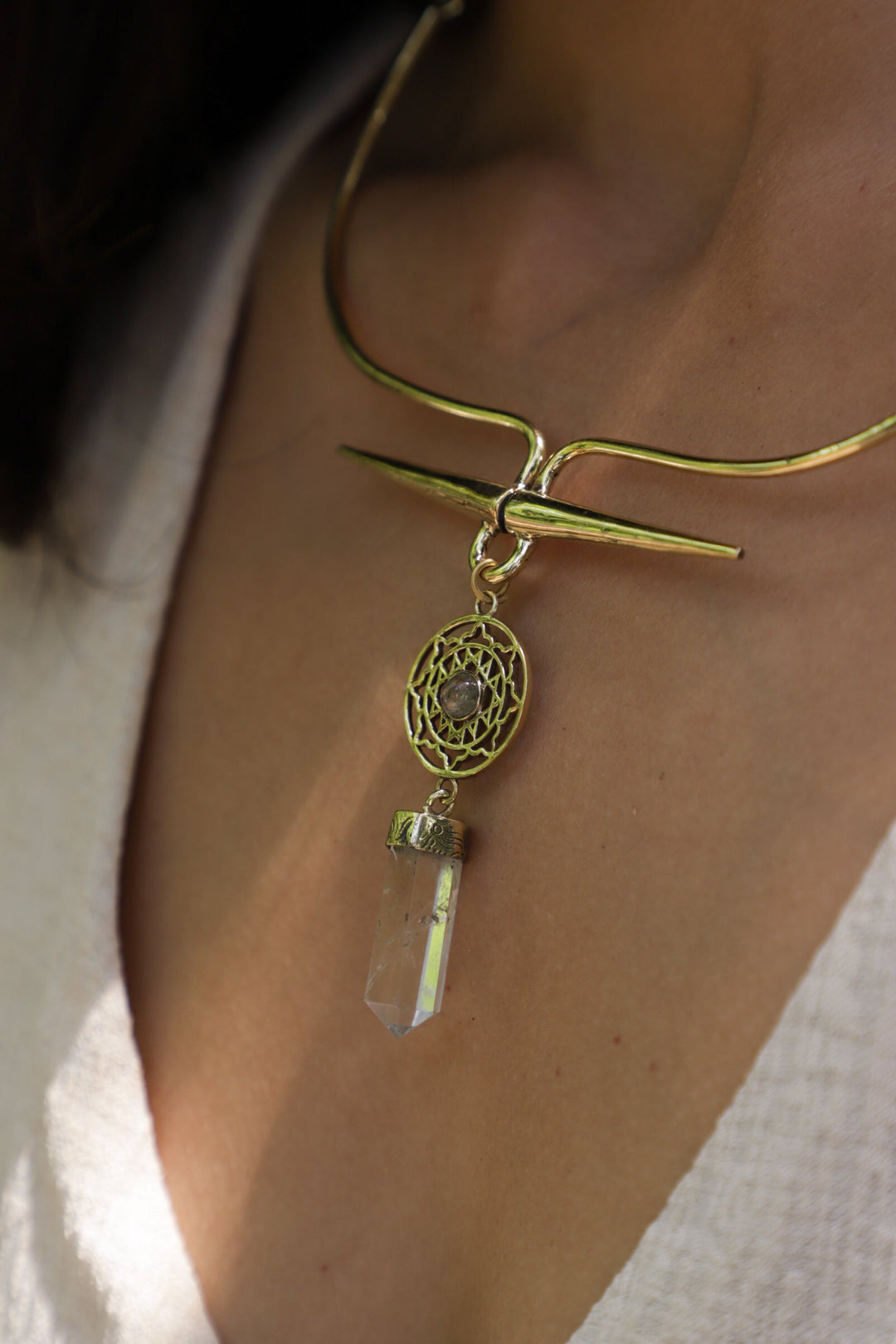 The clear quartz Shree yantra collar necklace