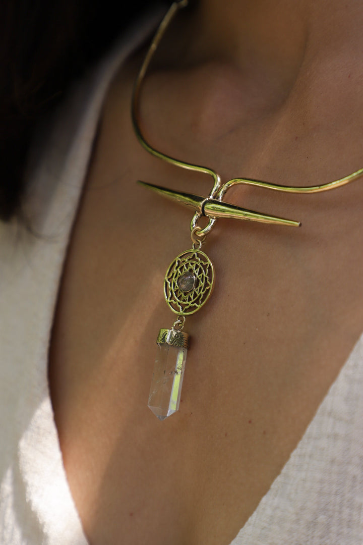 The clear quartz Shree yantra collar necklace