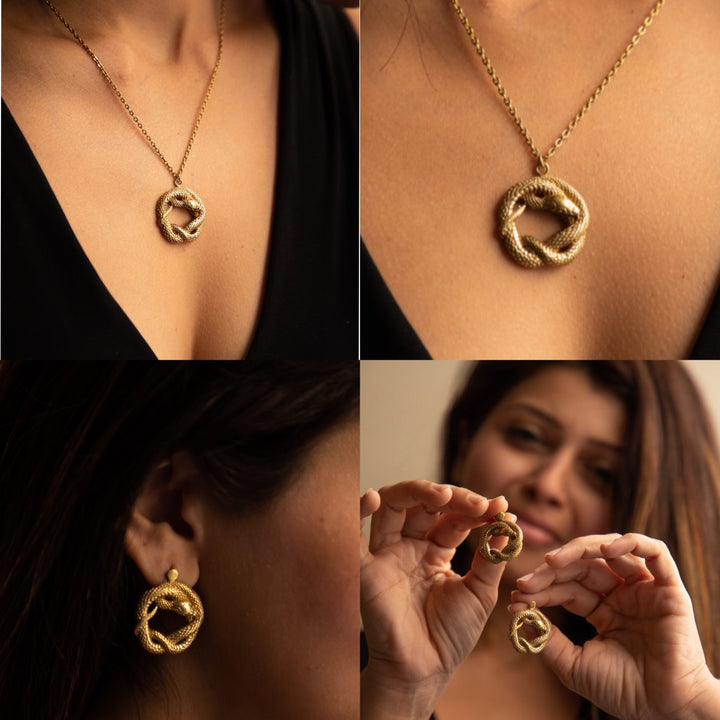 Snake coil necklace + earrings combo of 2 items