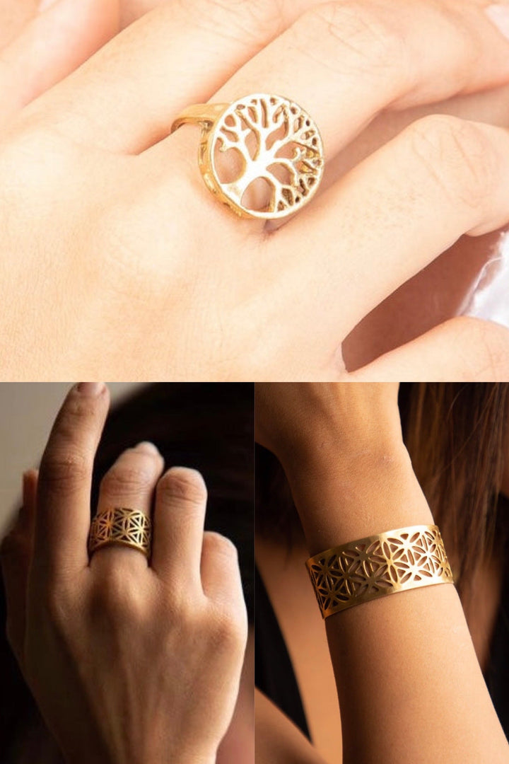 Tree of life ring + flower of life ring + flower of life kada combo
