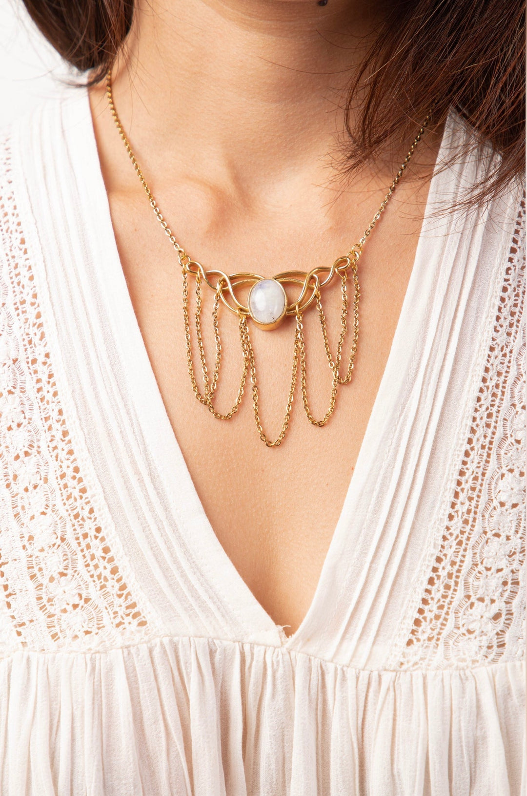 Moonstone gypsy necklace + lapis petal ring adjustable combo of 2 items