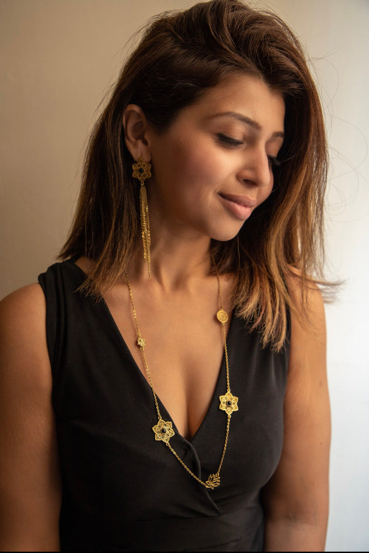 Black Onyx Mandala Long Charm Necklace.