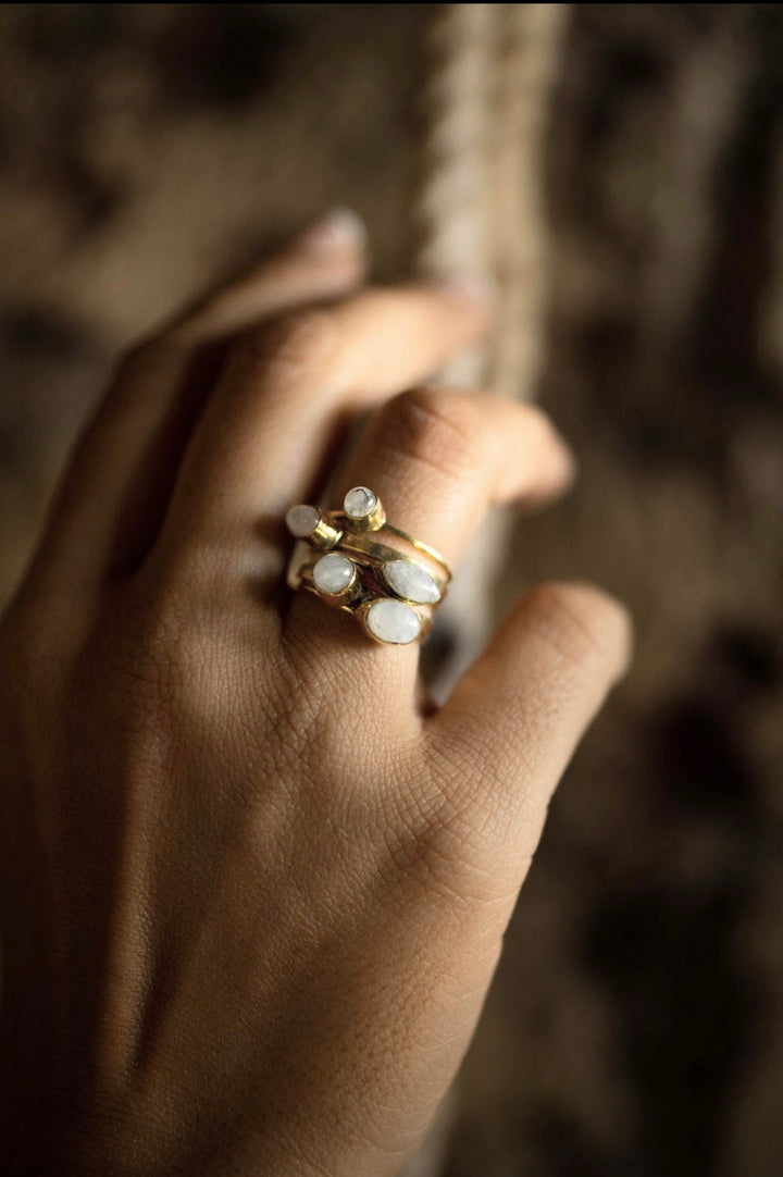 Stackable moonstone ring + moonstone drop bangle combo of 2 items