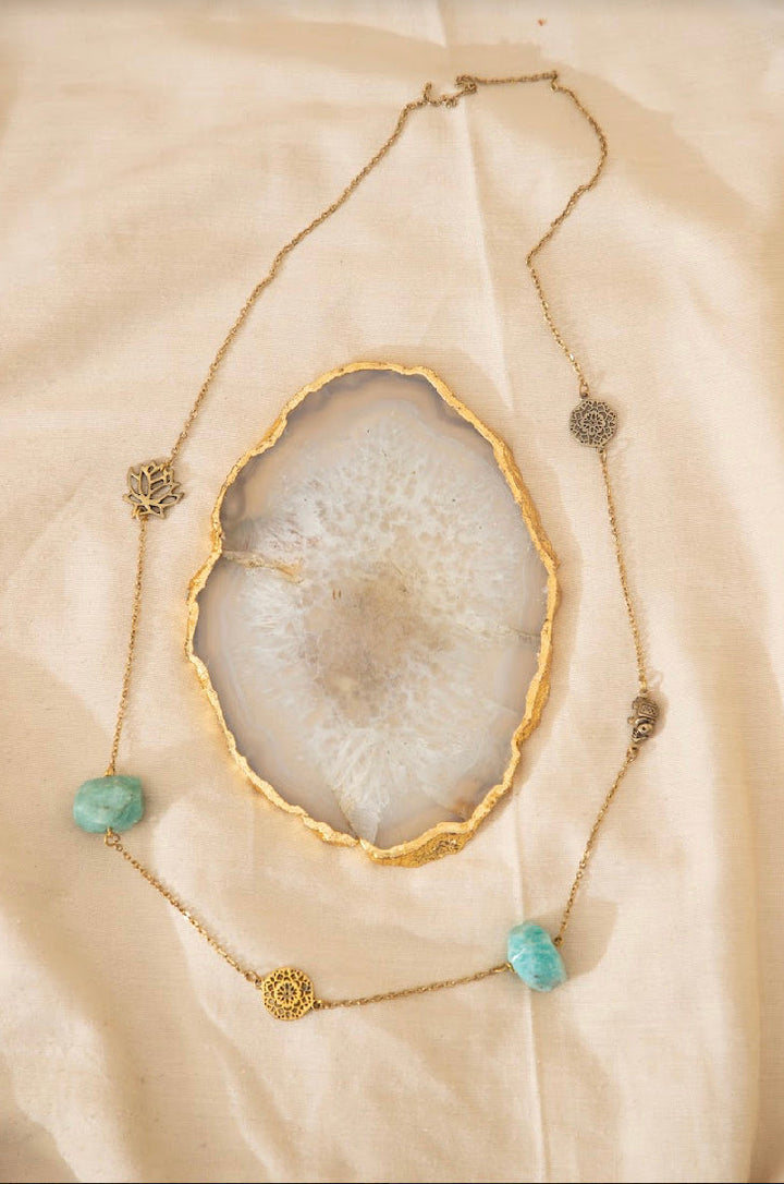 Aquamarine long charm chain