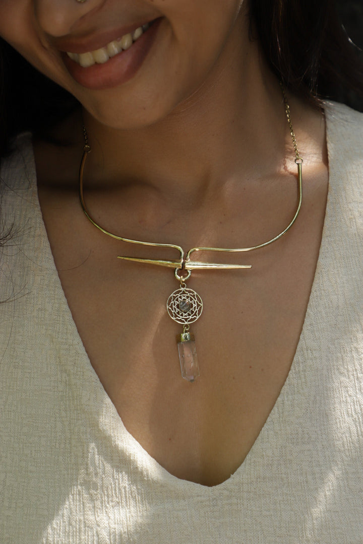 The clear quartz Shree yantra collar necklace