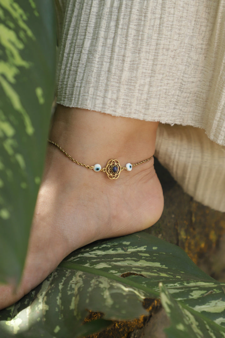 Seed of life anklet with lapis ~white