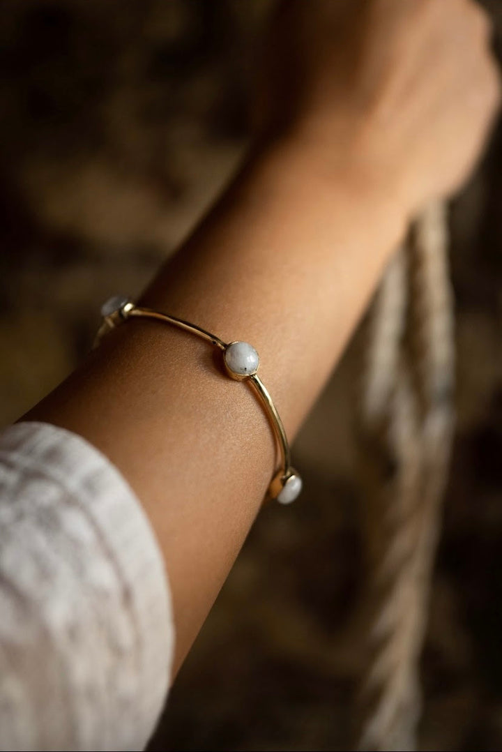Stackable moonstone ring + moonstone drop bangle combo of 2 items