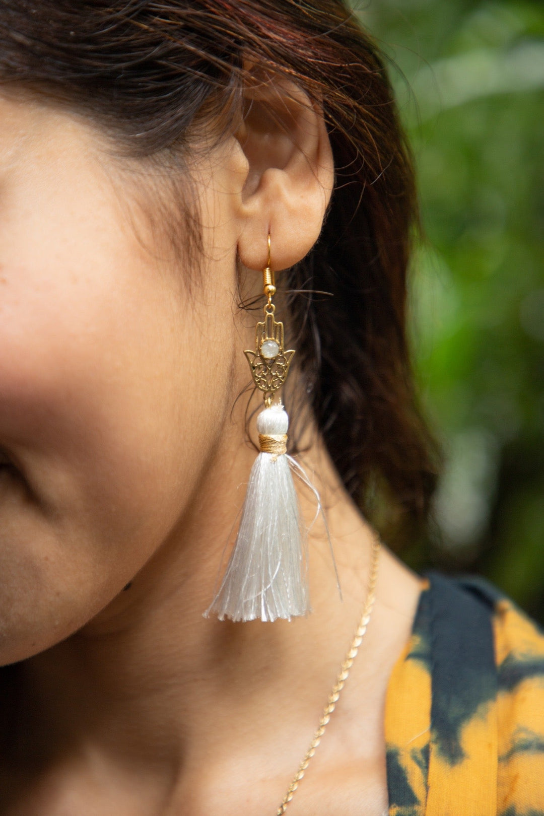 Hamsa tassel earrings