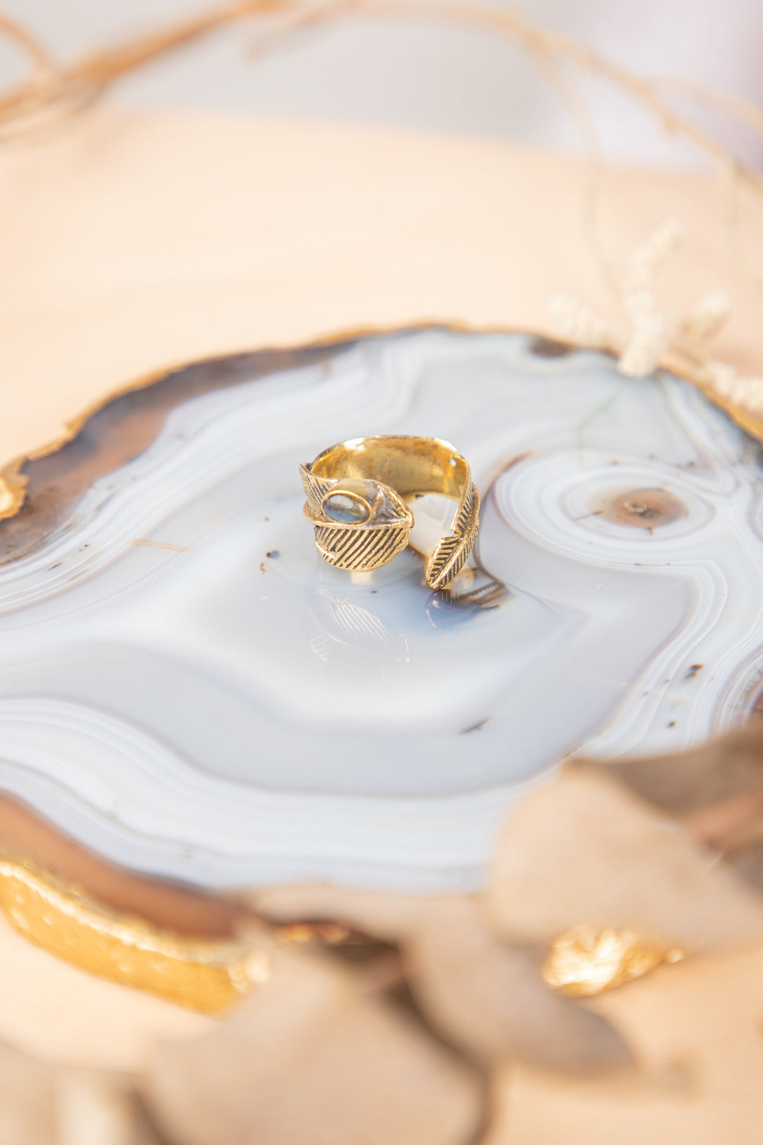 Labradorite feather adjustable ring men’s collection
