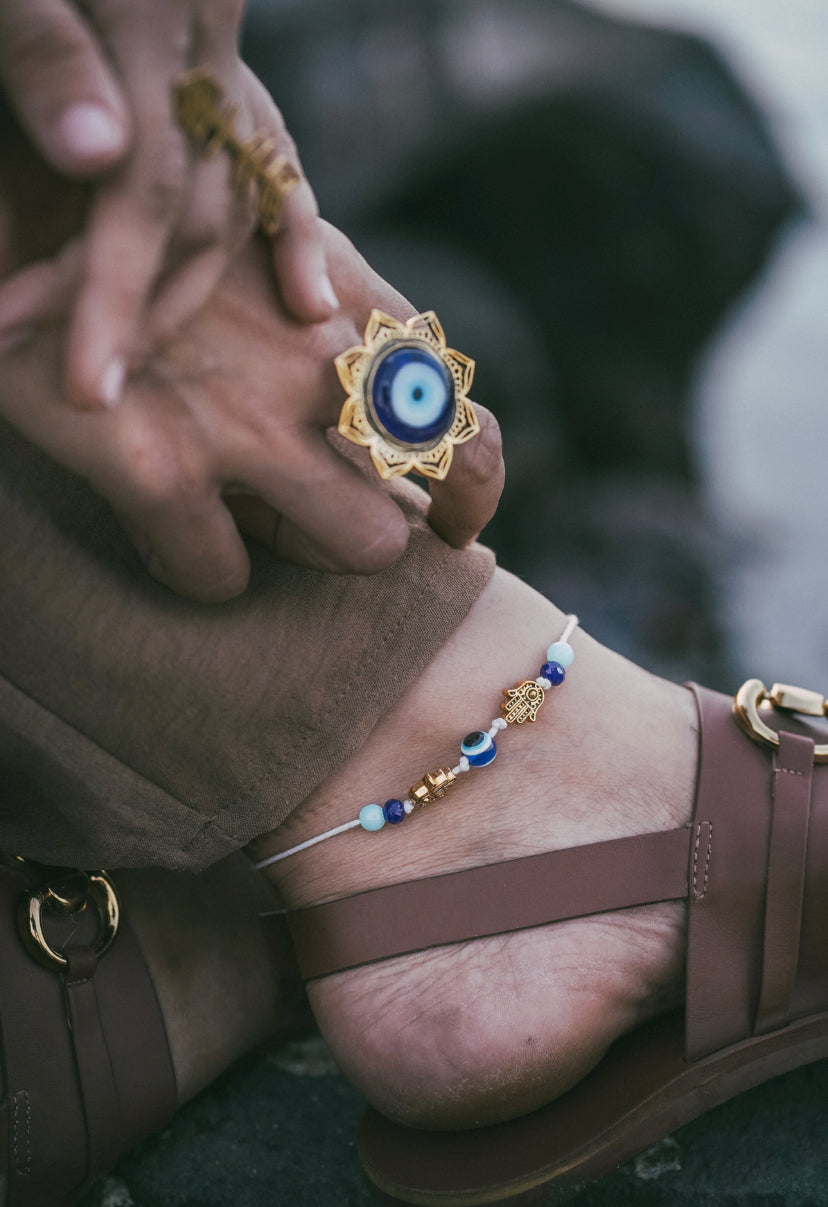 White Nazar Battu Anklet