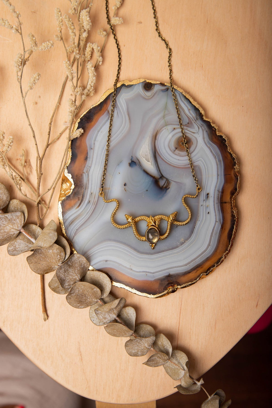 Kundalini twister necklace + serpent ring + trishul labradorite earrings combo of 3 items