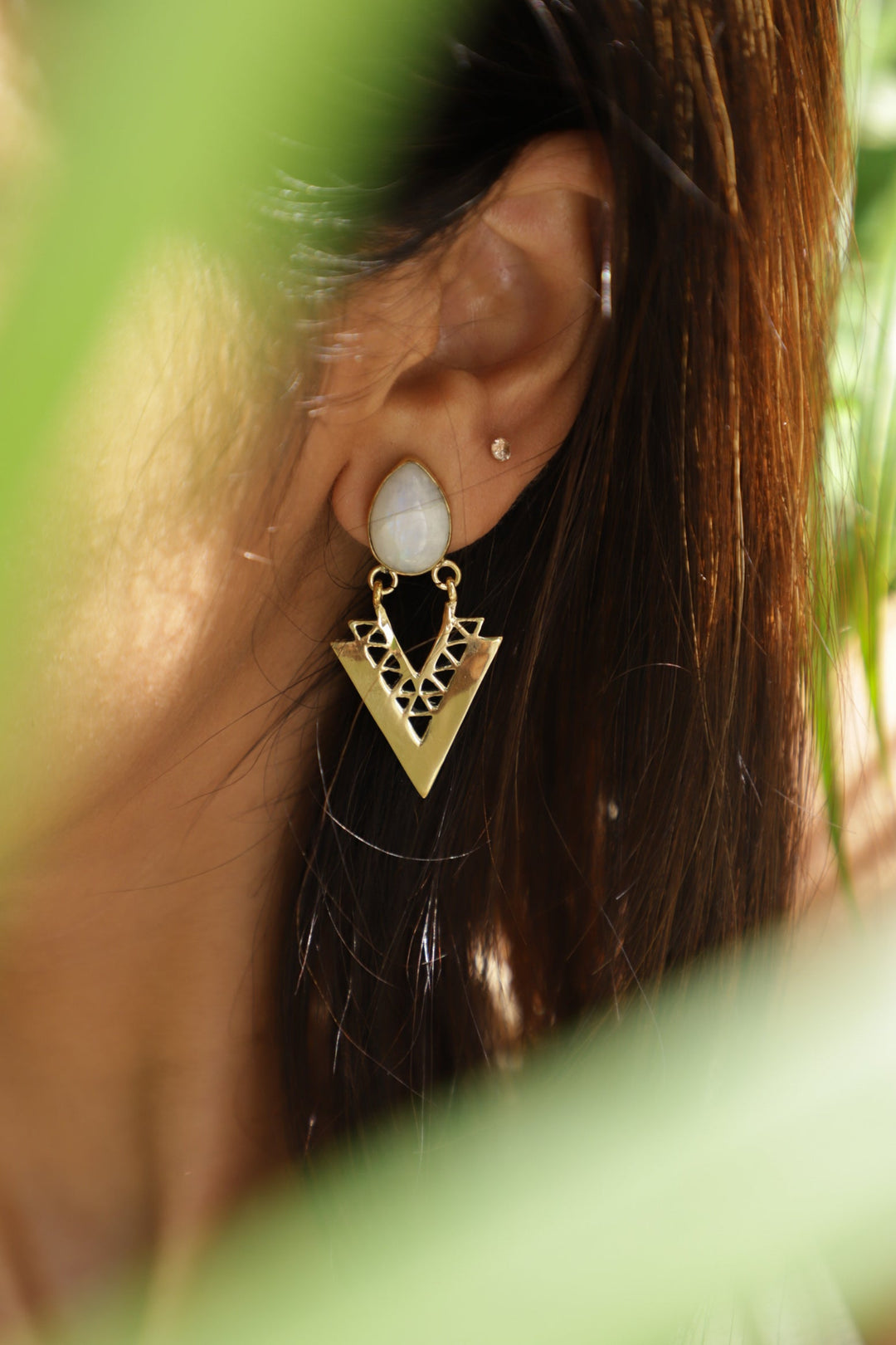 Moonstone triangle drop earrings soul