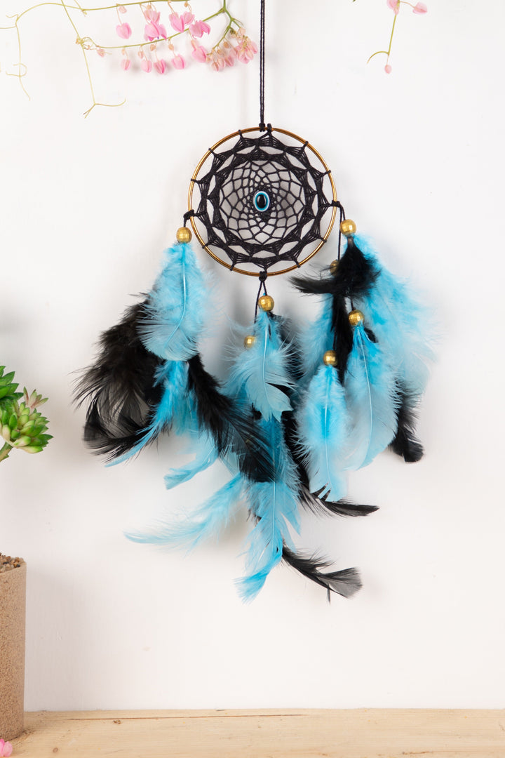 Black Evil Eye Car Hanging + Ocean Blue Keychain Combo of 2 items
