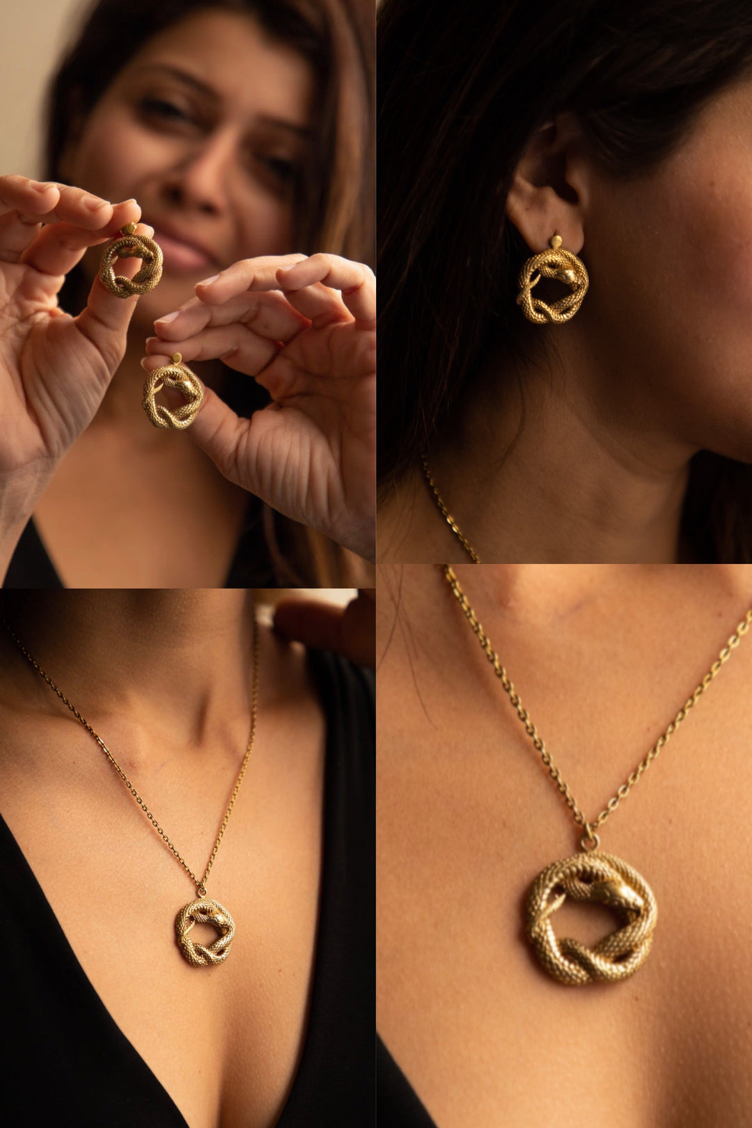 Snake coil necklace + earrings combo of 2 items