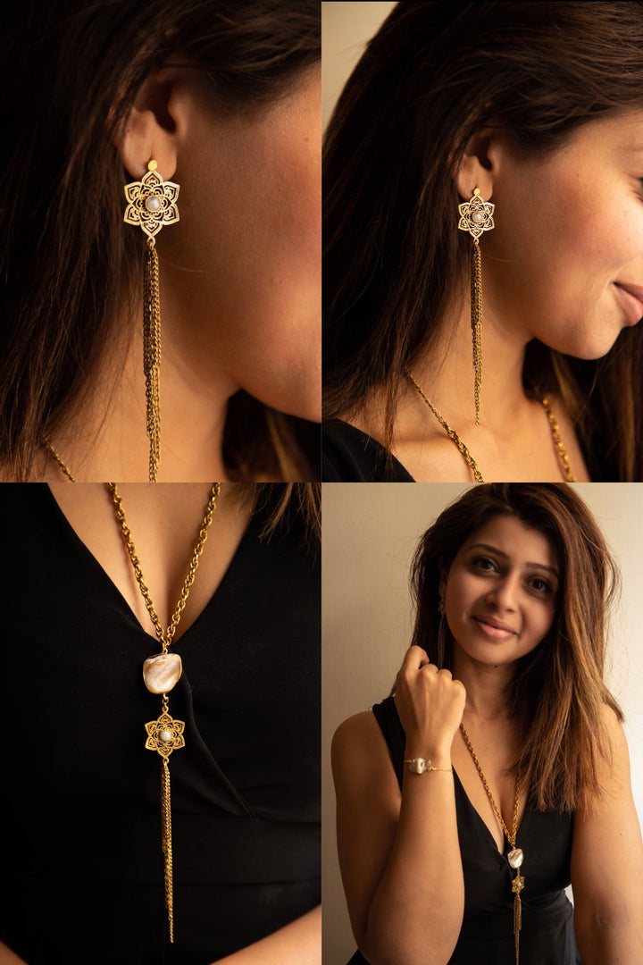 Aurora long necklace + moonstone drop earrings combo of 2 items
